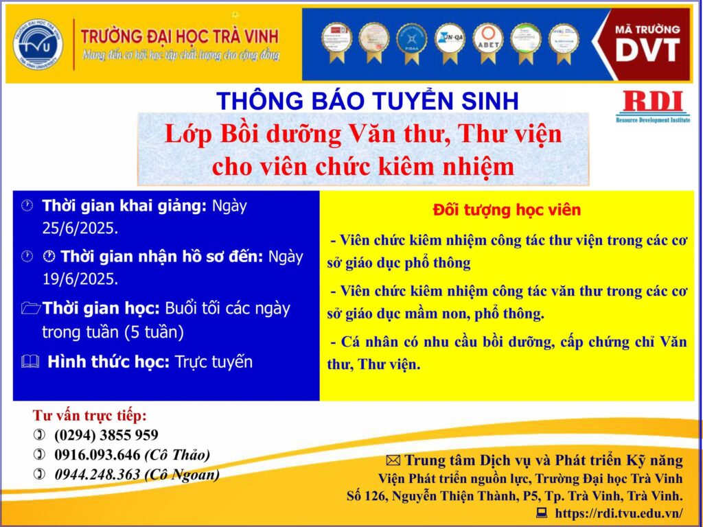 T6. Tuyển sinh Lớp bồi dưỡng văn thư, thư viện cho viên chức kiêm nhiệm