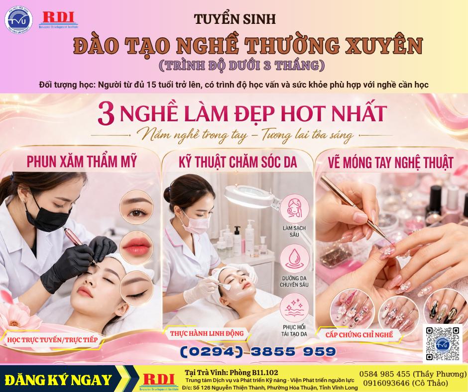 ĐH Trà Vinh -  Tuyển sinh đào tạo nghề thường xuyên (Dưới 3 tháng)