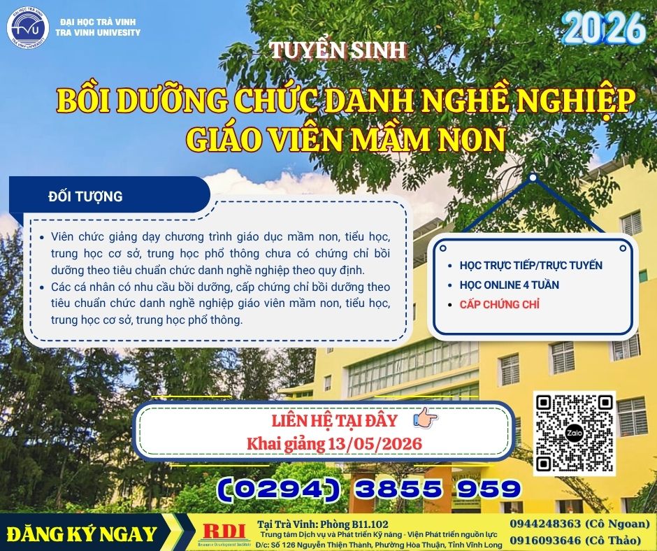 05.2026 - ĐH Trà Vinh Tuyển sinh lớp CDNN Giáo viên mầm non