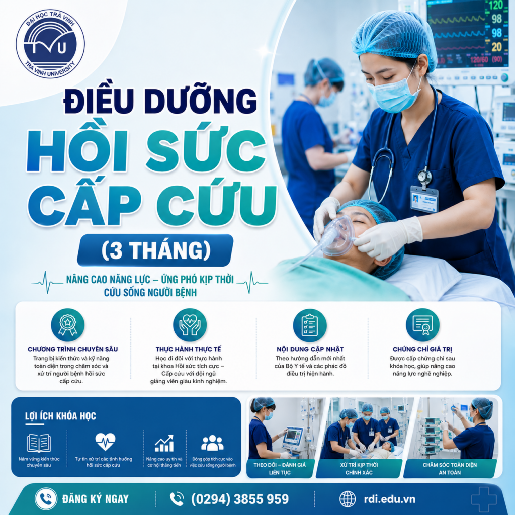 ĐH Trà Vinh - Tuyển sinh lớp Điều dưỡng hồi sức cấp cứu (3 tháng)
