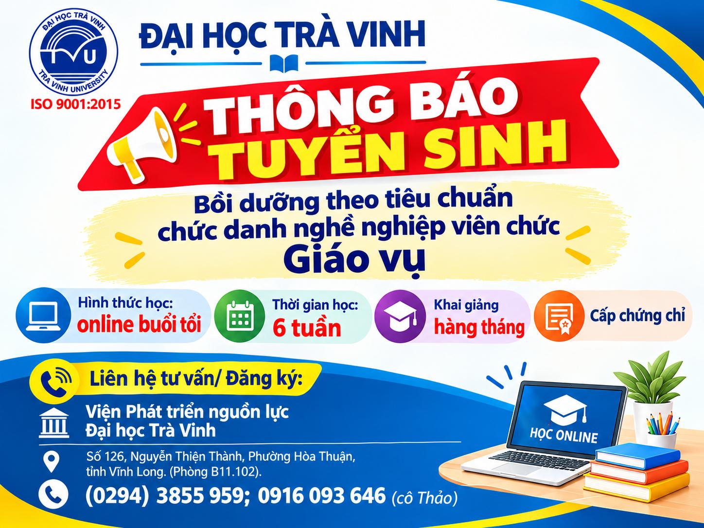 ĐH Trà Vinh - Tuyển sinh lớp CDNN Viên chức Giáo vụ